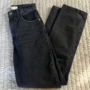 Abercrombie high rise 90s straight jeans, black, curve love, size 0 regular / 25